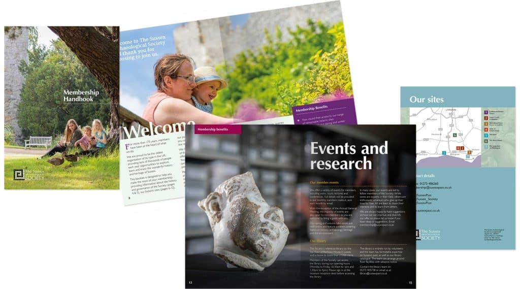 Example text pages from the Sussex Past membership brochure
